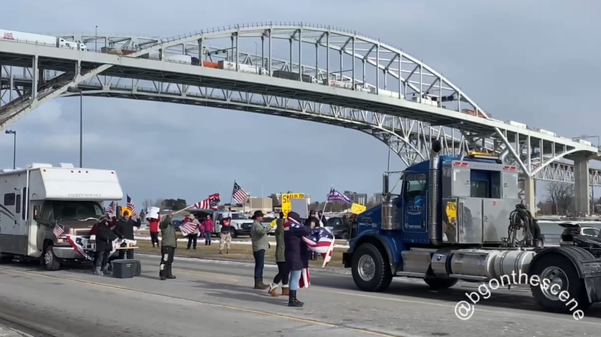 VIDEO: Blue Water Bridge Clogs Up Due to Rerouted Ambassador Bridge Protest