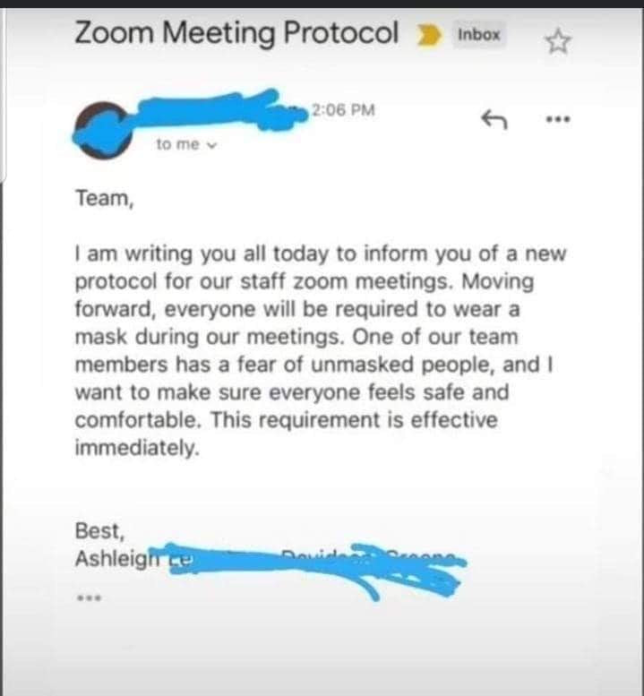 Employer Protocol, Mask Requirement For Zoom Meetings?
